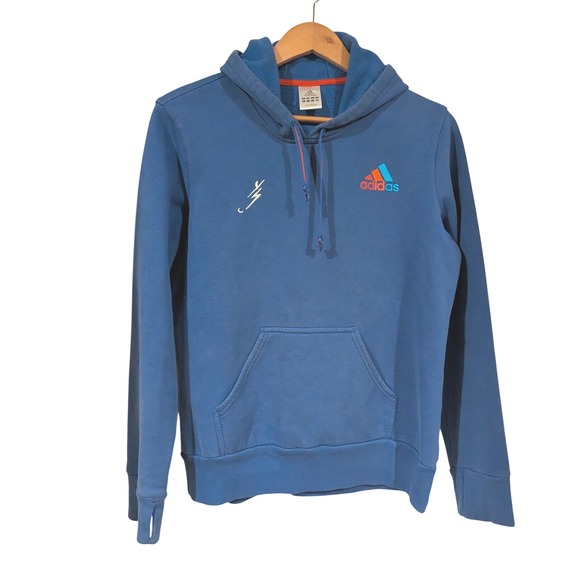 adidas Other - Adidas Hoodie Large Blue Embroidered Logo Lightning Bolt Pullover Thumbholes